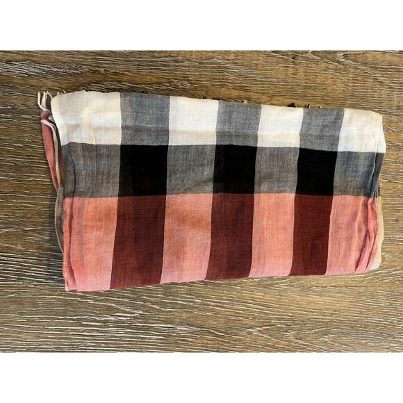 Authentic BURBERRY UNI Kids Beige / Stone Gauze Wool Silk Check Scarf EUC - Picture 9 of 9